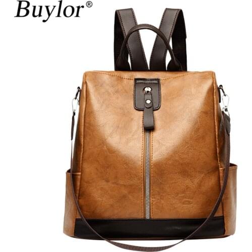 Buylor PU Leather Handbags For Women High Quality Anti-theft Backpacks Ladies Fashion Female Large Capacity Shoulder Bag