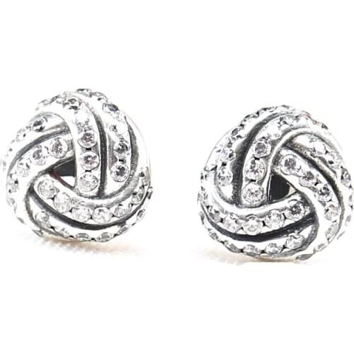 High quality 925 sterling silver Oxidized fashion brand pave cz cut knot girl earring