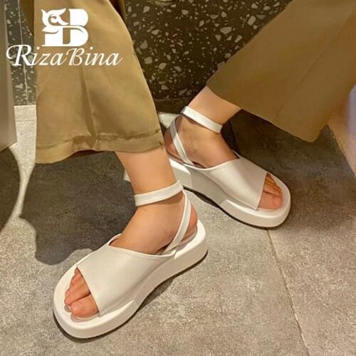 RIZABINA Real Leather Women Sandals Ins Fashion Flats Summer Shoes Woman Buckle Strap Platform Casual Lady Footwear Size 34-39