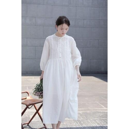 2121 autumn new sweet fairy loose long sleeve lace stitched white Long Dress Gown 0902-5