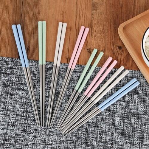 1Pair High Quality Chinese Style Length White Flower Pattern Stainless Steel Chopsticks Pair New Portable Chop Sticks