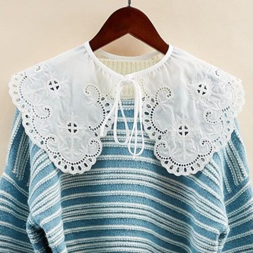1 Pc Lady Shirt False Collar Lace Detachable False Neck Woven Organza French Style Hollowed-Out Collar