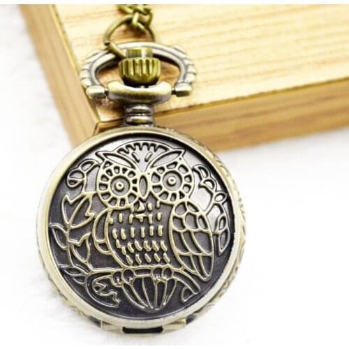 10pcs/lot Steampunk engrave owl Quartz Pocket Watch Necklace Christmas cosplay birthday promotion nostalgic
