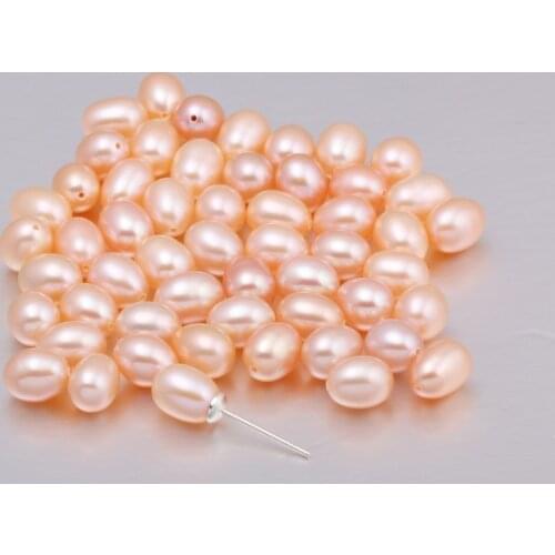 4 Pieces 100% Natural Pearl Half Hole Cultured Freshwater Rice Pearl Beads Half-drilled Hole 6-7 mm