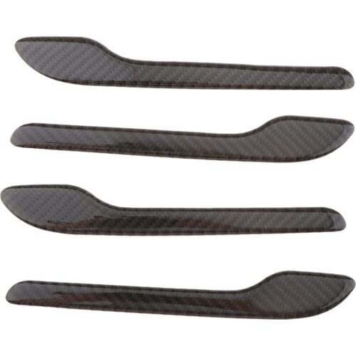 4pcs Carbon Fiber Car Door Handle Stickers Decal Fit For Tesla Model Black