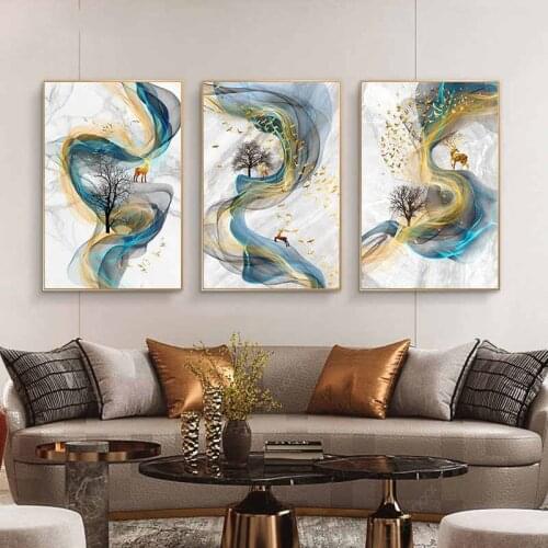 5d rhinestone diamond Abstract Golden Deer Painting diamond embroidery mosaic cross stitch 3 pcsset Modern wall decoration N544