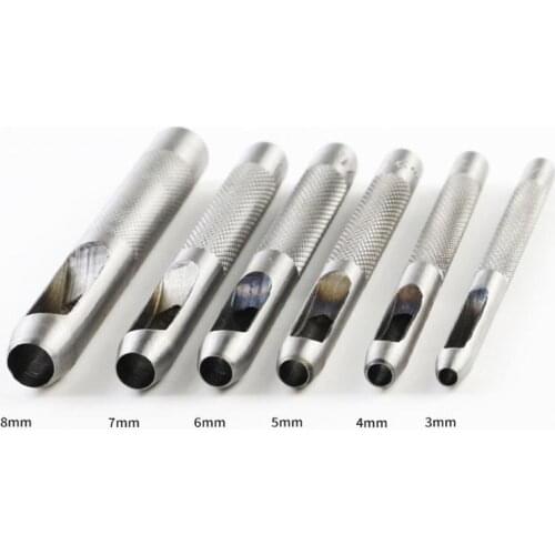 6Pcs/Set Leather Hole Punches Leather Tools Leather Punch Hole Craft Set Hollow Puncher Belt Punch 3.0mm-8mm for Clothing Canva