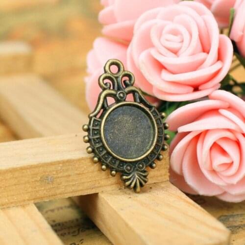 60pcs 26*18mm ancient bronze Necklace Pendant Setting 10mm glass Cabochon Cameo Base Tray Bezel Blank Jewelry Making Findings