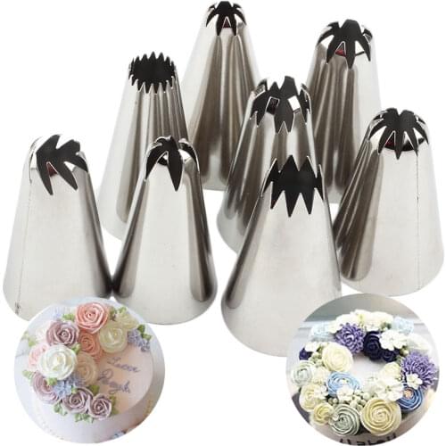 8Pcs/Set Large Size Premium Stainless Steel Piping Nozzles Russian Rose Pastry Tips Cake Cream Cupcake Decorating Tools