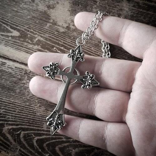 Large Detailed Cross Pendant Necklace Gothic Punk Jewellery Minimalism VINTAGE Fashion Charm Women Gift Statement Rock Metal