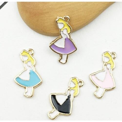 10pcs Korean new DIY accessories small gold enamel Alice Wonderland girl charms cartoon, alloy hand chain metal pendant material