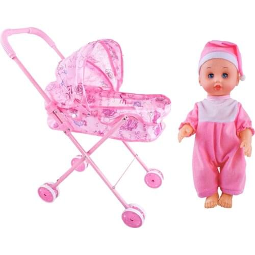 Kids Pretend Play Toys Doll with Stroller Pushchair Trolley Children Toy