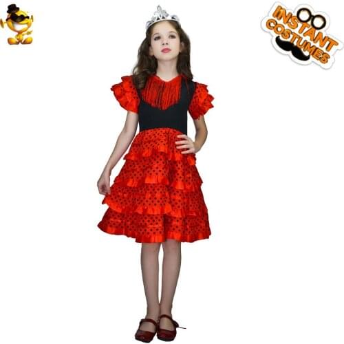DSPLAY Original Spanish Girls Costume Kids Red Slim Fit Noble Beauty Princess Fancy Dress Christmas Party Children Costumes