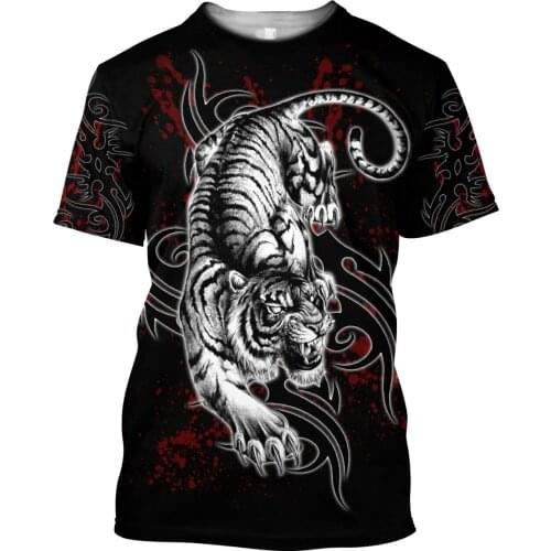 Mens Casual 3D Print T-Shirts King Tiger Tattoo Hip-Hop Harajuku Tshirts Summer Harajuku Tees Wome Unisex Short Sleeve Tops 07