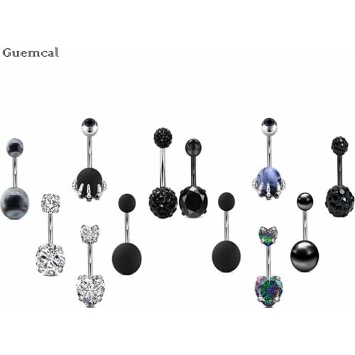 Guemcal 6pcs New Product Stainless Steel Peach Heart Round Belly Button Ring Set Exquisite Piercing Jewelry