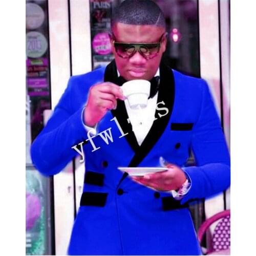 Handsome Double-Breasted Groomsmen Shawl Lapel Groom Tuxedos Mens Wedding Dress Man Blazer Prom Dinner (Jacket+Pants+Tie) A234