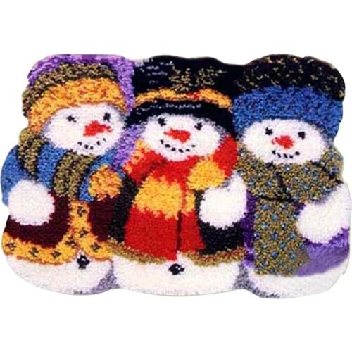 Latch Hook Kit Rug DIY Craft Needle Carpet Embroidery Three Snowman Needlework Knitting Cross Stitch Tools 38x52cm
