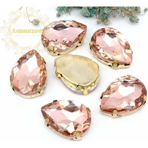 HOT!!! Water red Water drop shape Glass Crystal sew on rhinestones with GOLD four claw Diy Clothing accessories Free shipping