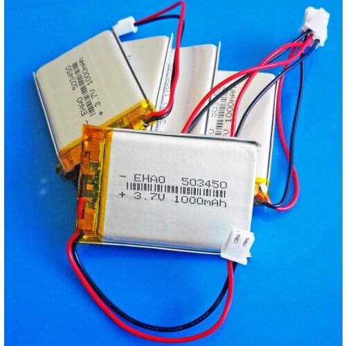5pcs JST XHR 2.54mm 2pin 3.7V 1000mAh Polymer Lithium Rechargeable Lipo battery 503450 for smart phone DVD mp3 Led Lamp camera