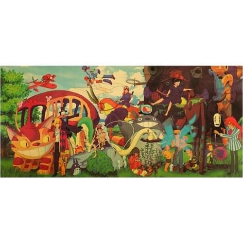 Miyazaki Hayao Anime Vintage Poster Room Decoration Cartoon Characters Stickers Wall Decor Kraft Paper Home Decor Wall Sticker
