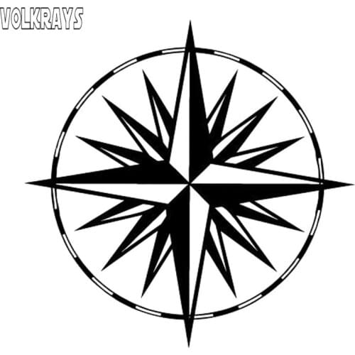 Volkrays Fashion Car Sticker Wind Rose Compass Accessories Reflective Waterproof Cover Scratches Vinyl Black/Silver,14cm*14cm