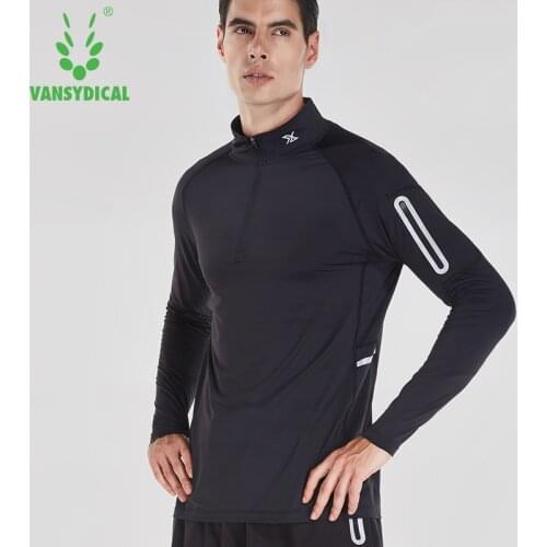 VANSYDICAL Mens Autumn And Winter Muscle Tights Long-Sleeved Shirt Gym Running Sports Jacket Quick Dry Shirt Training Clothes