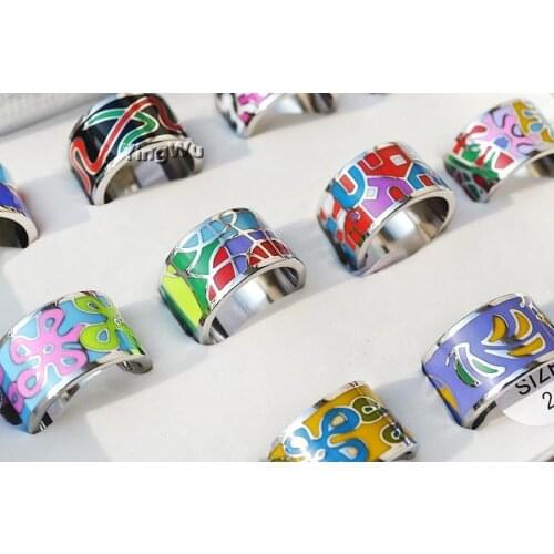 Yingwu Colorful Mix Style Lots 10pcs Stainless Steel Rings Band For Men and Woman Wholesale