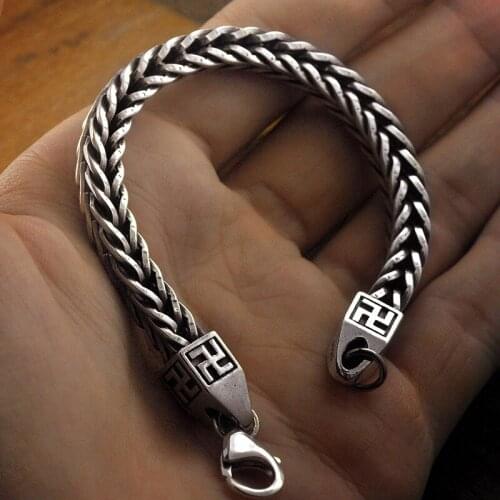 Men bracelet 925 Sterling Silver Color Tibetan Dorje Symbol Weave Bracelet Thai silver Buddhist Wanzi Symbol Bracelet Jewelry