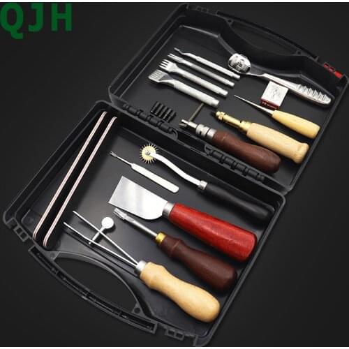 DIY leather craft tool kit hand stitching stitching punch cutting and polishing tool kit with tool accessories storage box