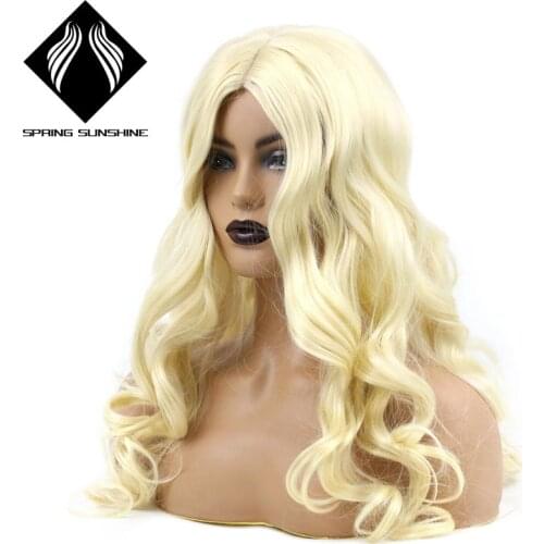Synthetic mid part Wig 24inch Long 613 Blonde body Wave Wig Cosplay Synthetic Wig For white Women Heat Resistant