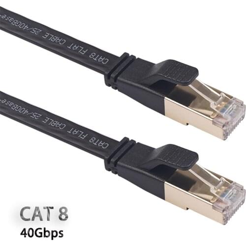 Flat Category 8 Network Cable Flat Category 8 Double Shielded 40Gbps 10 Gigabit Ethernet Cable Rj45 Plug Ethernet Cable 0.5M