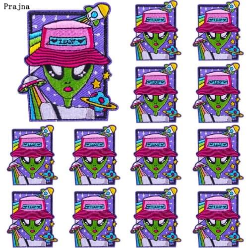 Prajna 10 PCS Wholesale Hippie Space Alien Embroidered Patches For Clothing Thermoadhesive Patches Iron On Patches On Clothes