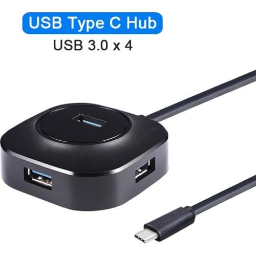 USB Type C Hub with 4 Ports, USB 3.0 Hub Splitter Portable Super Speed Black/White