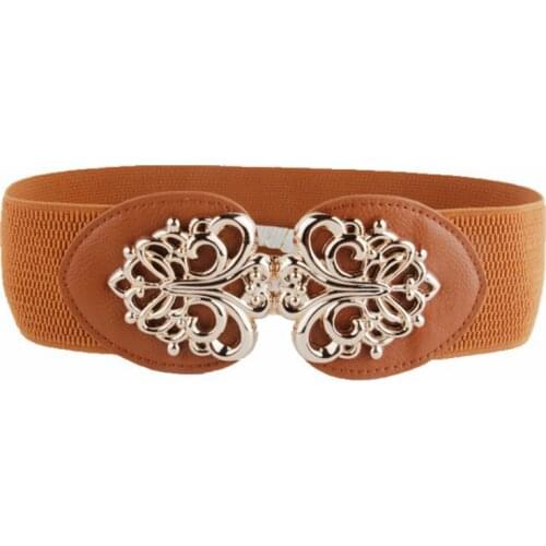 Ladies Elastic Belts Retro Style Alloy Buckle All-match Temperament PU High Quality Pure Color Dresses Accessories Waist Belts