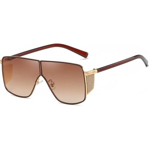 Steampunk Sunglasses Men Gradient Oversized Flat Top Sunglasses Women Sun Glasses Metal Frame Glasses Lady Shades Goggles UV400