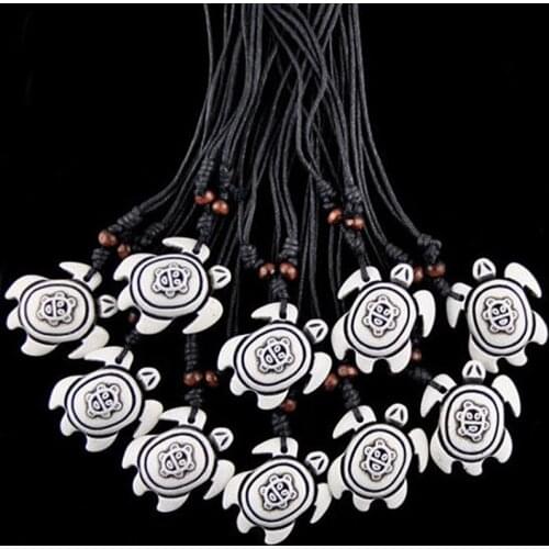 Jewelry Wholesale 12pcs Hand-carved Taino Sun Smile Hawaii Surfing Sea Turtle Pendant Necklace Gift MN378