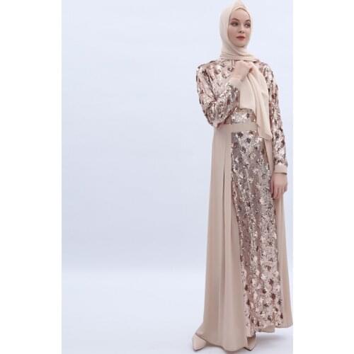 Spring Muslim Women Full Sleeve Elegant Shiny Long Luxury Layered Dinner Dress Glitter Formal Noble Fashion Party Gown Plus Size