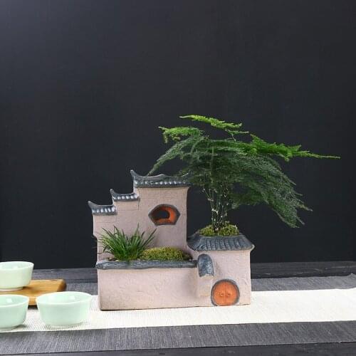 Zen Retro Ceramic Vase Green Planter Creative Desktop Living Room Tea Ceremony Decoration New Chinese Flower Pot Decorations