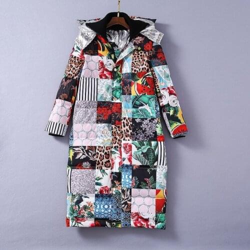European and American womens wear 2020 winter new style Long-sleeved hooded flower print Fashion warm down jacket