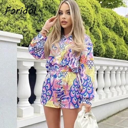 Foridol Floral Print Oversized Women Pants Sets Three Piecs Boho Summer Autumn Button Casual Shorts Set Suits Matching Set