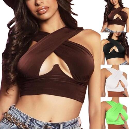 Cryptographic Sexy Bandage Halter Crop Tops for Women Sleeveless Backless Club Party Chic Wrap Cropped Top Slim Streetwear