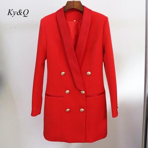 High Quality Red Luxury Runway Elegant Office Ladies Lion Button V-Collar Slim Suit Mini Dress 2020 Autumn Winter Party Clothing