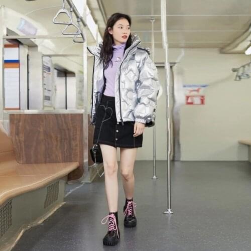 Women’s Down Coat Relaxation Female Short Hooded Big Size Winter Black Silver Women Down Jacket 2021 Oversize XS-L