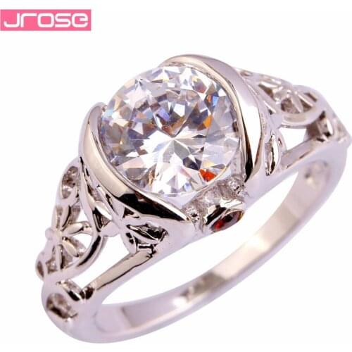 JROSE Wedding Band Fashion Jewelry Round Cut Rainbow & White Cubic Zirconia Silver Ring Size 6 7 8 9 10 11 Bridal Womens Ring