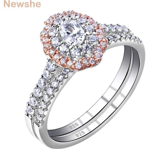 Newshe Halo Rose Gold Color 925 Sterling Silver Wedding Rings For Women Oval Shape AAAAA CZ Engagement Ring Bridal Set BR0830