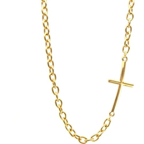 Stainless steel Bent Cross pendant Women Necklace Rolo Cable thick choker chain collares de moda