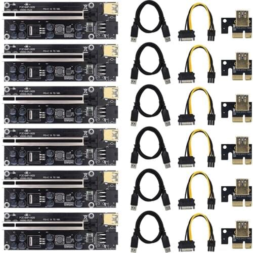 1/6set VER009S Riser Card Plus 1X To 16X Extender 6Pin Graphics Extension Adapter USB 3.0 Cable GPU Miner Mining