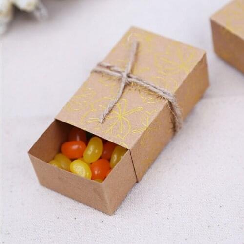 20pcs Gold line maple leaf Kraft Paper Candy Box Rustic Wedding Candy Box with jute ribbon wrap wedding decoration mariage
