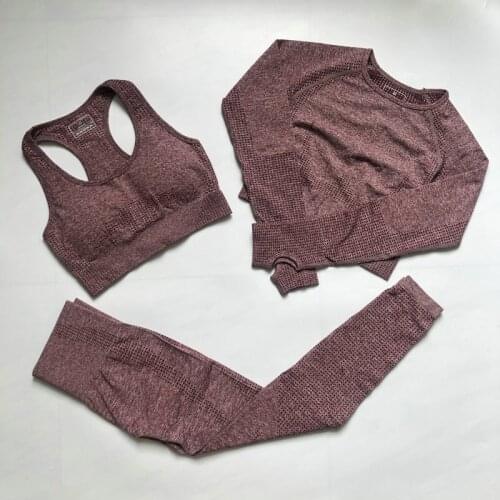 3pcs Women Seamless yoga set Fitness Sports Suits GYM Cloth Yoga Long Sleeve Shirts High Waist Running Leggings Workout clothing