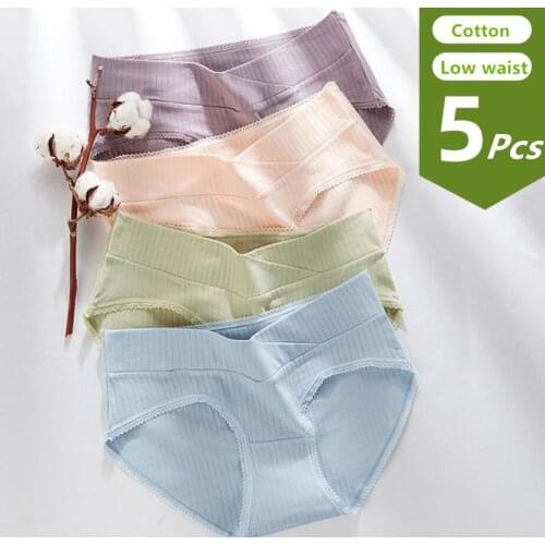 5Pcs/Lot Cotton lace side pregnant womens underwear Low waist maternity panties Pregnant women low waist briefs